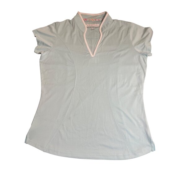 Pebble Beach Dry-Luxe Performance Polo Shirt Light Blue V Neck Golf Top Size L - Picture 1 of 4